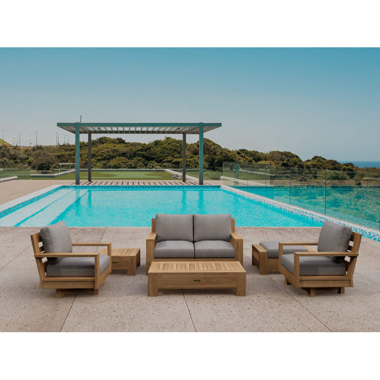 Natural Teak 6-Piece Deep Seating Set with Gray Cushions
