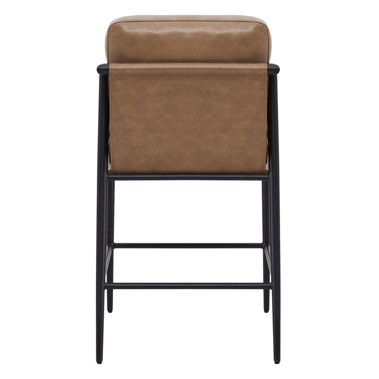 Saddle Brown Faux Leather and Metal Counter Stools, Set of 2