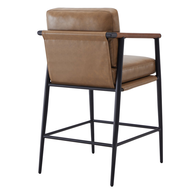 Saddle Brown Faux Leather and Metal Counter Stools, Set of 2