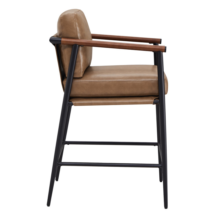 Saddle Brown Faux Leather and Metal Counter Stools, Set of 2