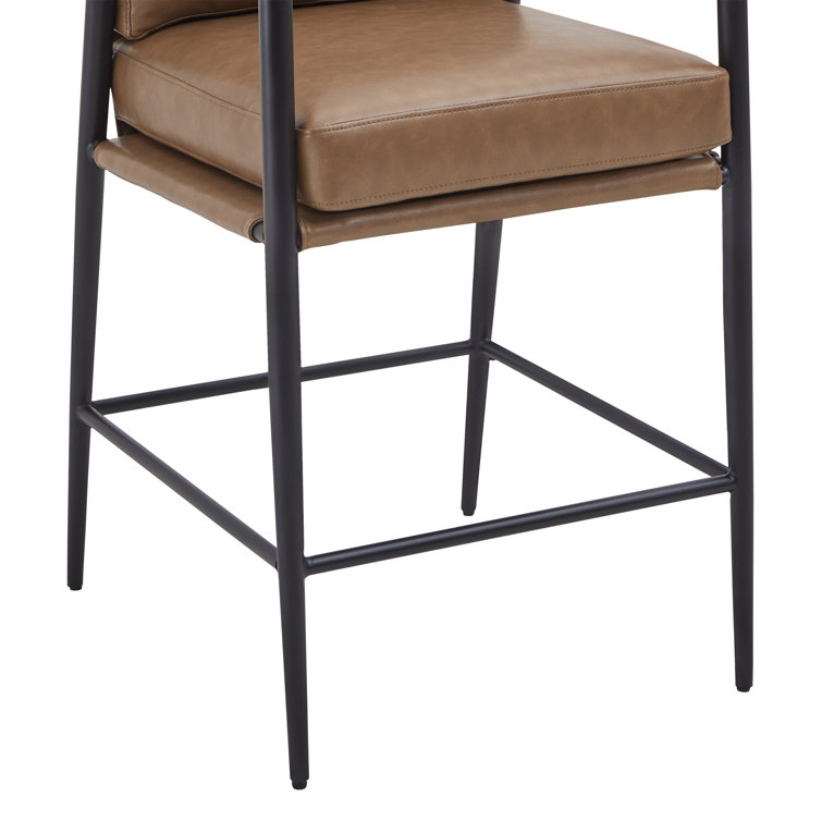 Saddle Brown Faux Leather and Metal Counter Stools, Set of 2