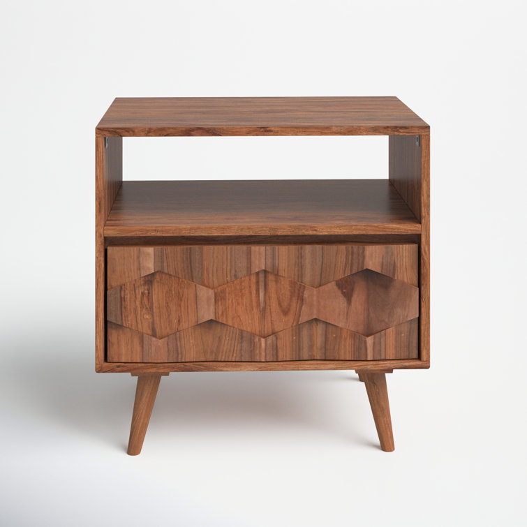 Mid-Century Sheesham Wood 22" Brown Nightstand with Drawer