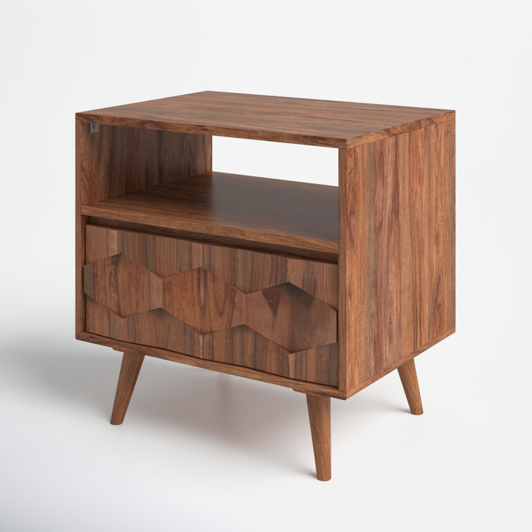 Mid-Century Sheesham Wood 22" Brown Nightstand with Drawer