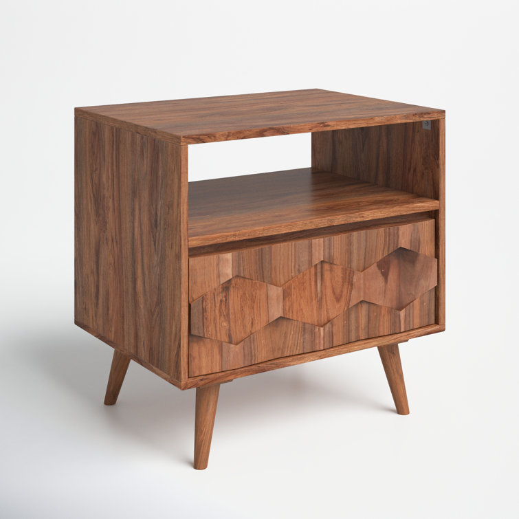 Mid-Century Sheesham Wood 22" Brown Nightstand with Drawer