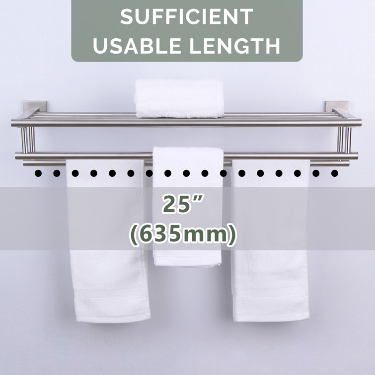Brushed Nickel Wall Mounted Double Towel Rack with Shelf