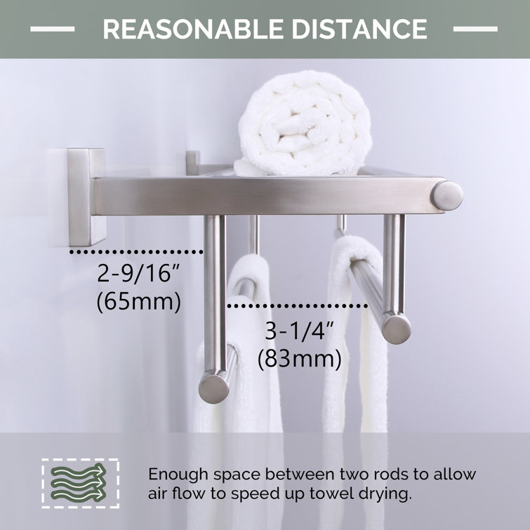 Brushed Nickel Wall Mounted Double Towel Rack with Shelf