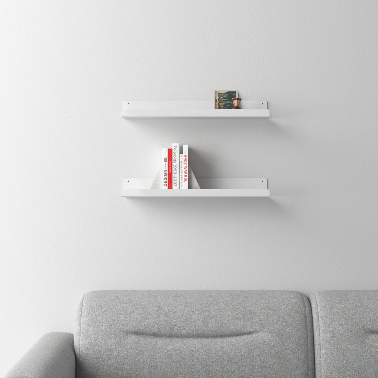White Metal Floating Wall Shelves Set of 2