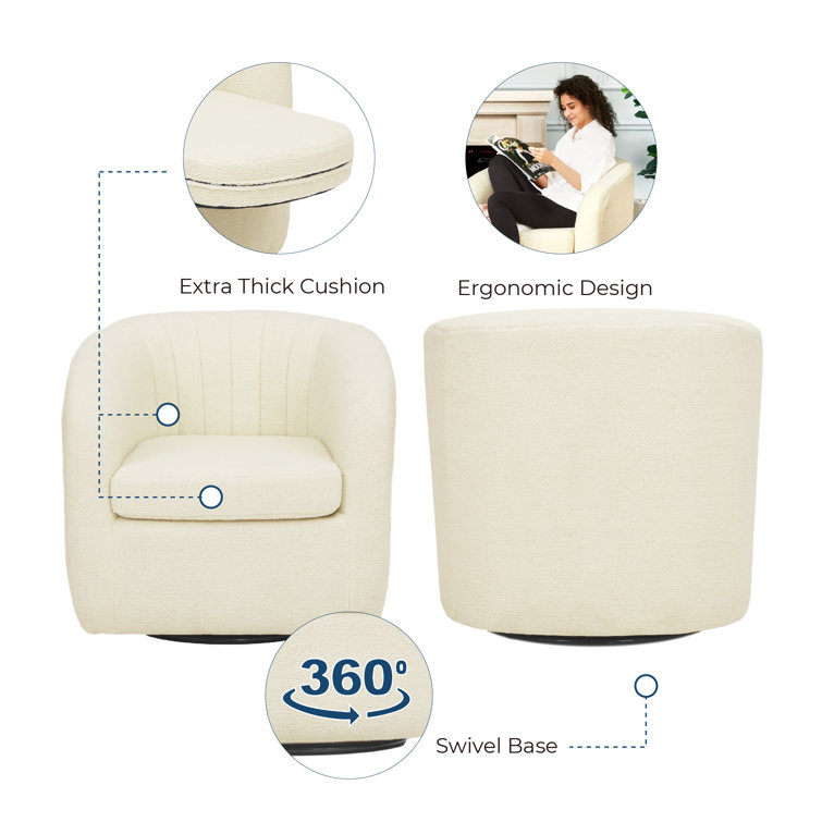 30.5'' Ivory Swivel Barrel Accent Chair with Wood Base