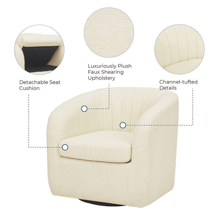 30.5'' Ivory Swivel Barrel Accent Chair with Wood Base