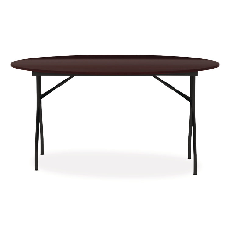Mahogany 59'' Round Scratch-Resistant Folding Table with Steel Legs