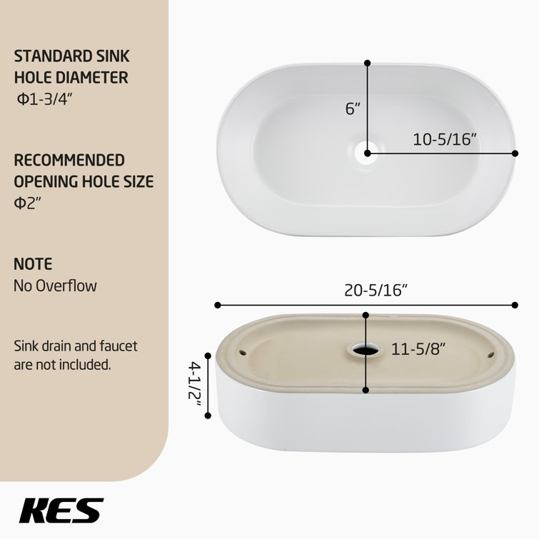 White Ceramic Oval Above-Counter Vessel Sink for Bathroom Vanity