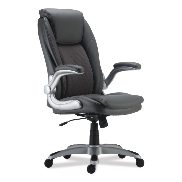 Gray Leather Adjustable Task Chair with Padded Arms