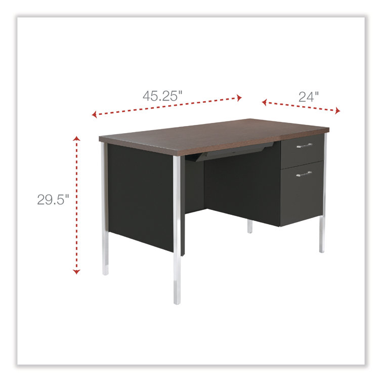 Walnut & Black Metal Desk with Locking Drawers and Filing Cabinet