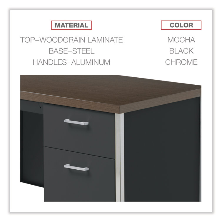 Walnut & Black Metal Desk with Locking Drawers and Filing Cabinet