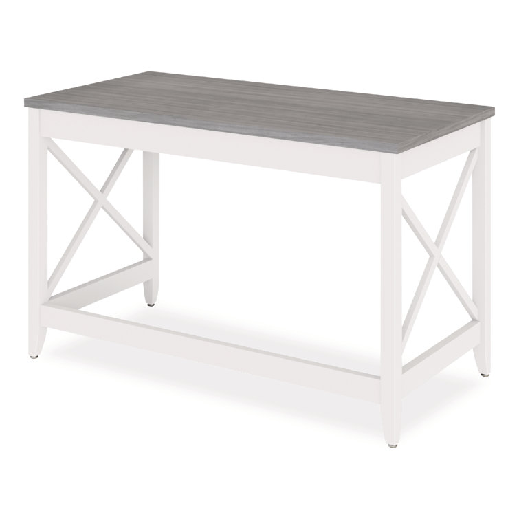 Gray Wood Writing Desk with Drawer and X Accents