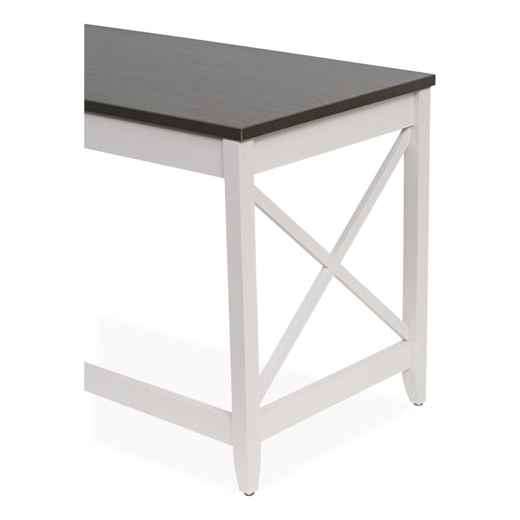Gray Wood Writing Desk with Drawer and X Accents