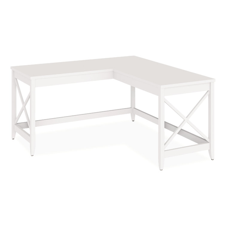 White L-Shaped Executive Corner Desk with Wood Top