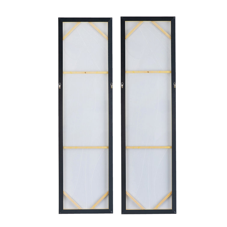 Tall Multicolored Abstract Canvas Print Set with Fir Wood Frame