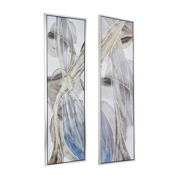 Tall Multicolored Abstract Canvas Print Set with Fir Wood Frame
