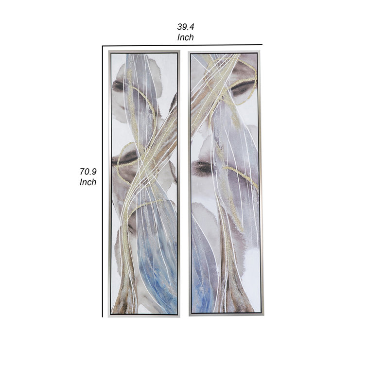 Tall Multicolored Abstract Canvas Print Set with Fir Wood Frame