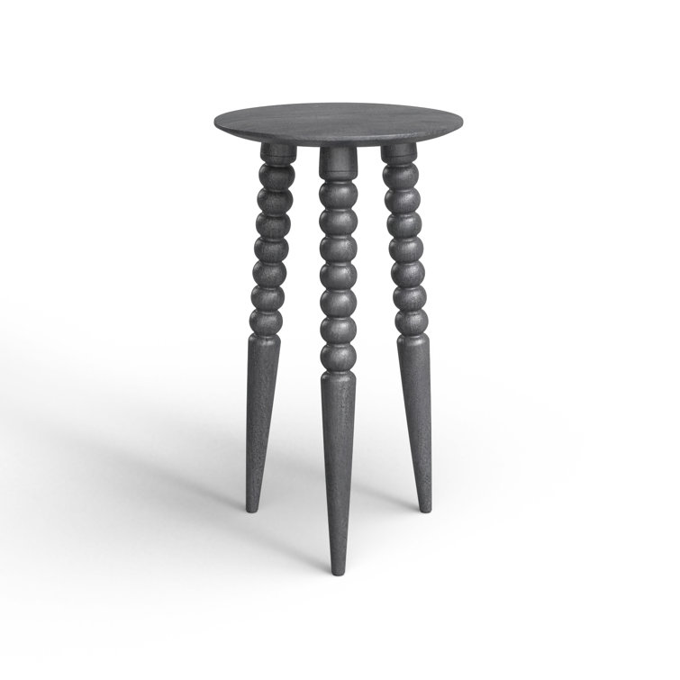 Espresso Bohemian Round Wood Accent Table with Carved Legs