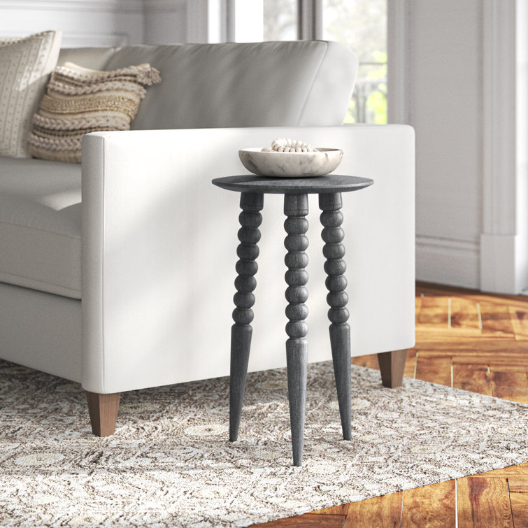 Espresso Bohemian Round Wood Accent Table with Carved Legs