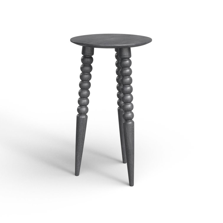 Espresso Bohemian Round Wood Accent Table with Carved Legs