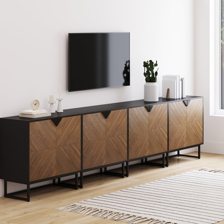 Enloe Black and Wood Herringbone Console Table with Storage