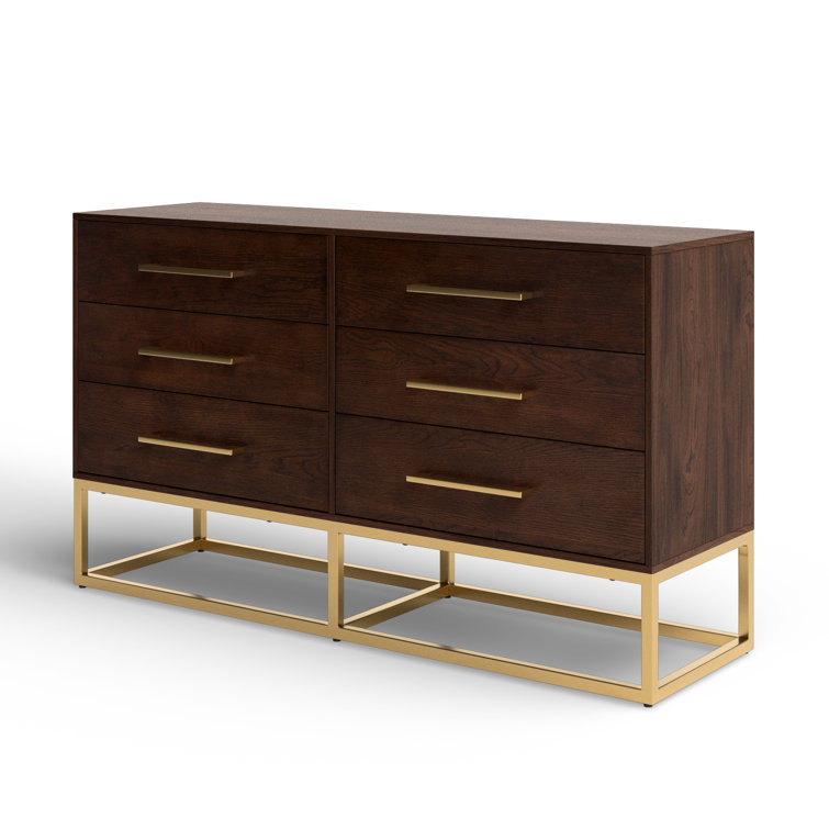 Estelle Transitional Walnut Dresser with Brass Accents 56"