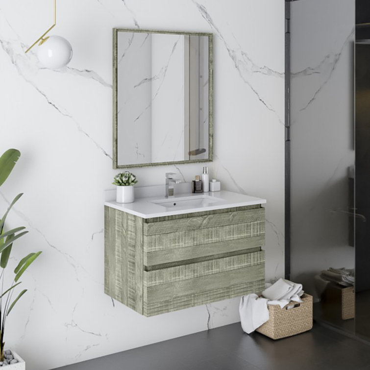 Sage Gray 30" Acacia Wall-Mount Bathroom Vanity Set