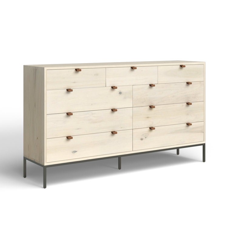 Dove Poplar 70" 9-Drawer Dresser with Leather Pulls