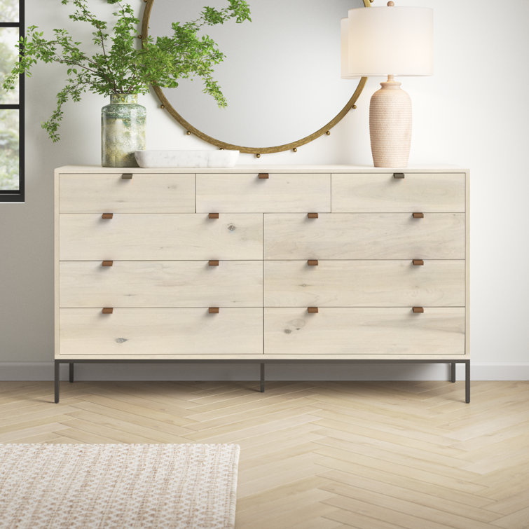 Dove Poplar 70" 9-Drawer Dresser with Leather Pulls
