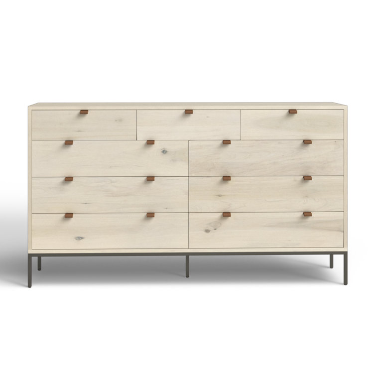 Dove Poplar 70" 9-Drawer Dresser with Leather Pulls