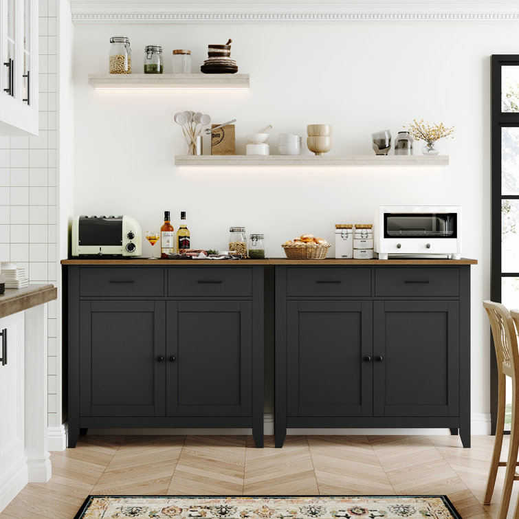 Black Wood Accent Cabinet with Adjustable Shelving and Drawers