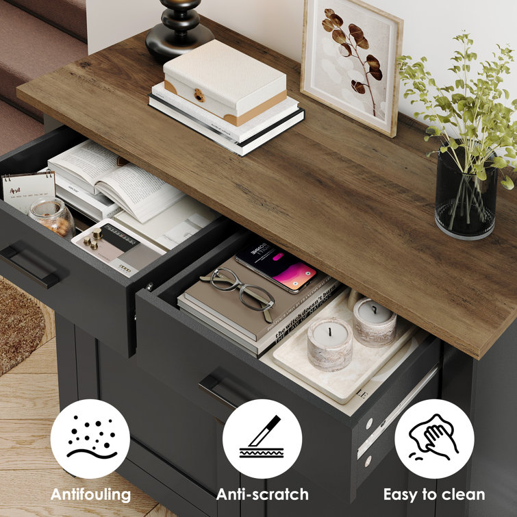 Black Wood Accent Cabinet with Adjustable Shelving and Drawers