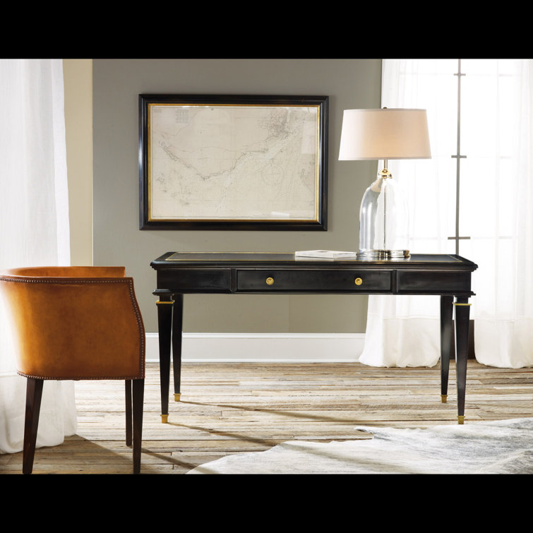 Black Writing Desk with Leather Inset and Brass Details