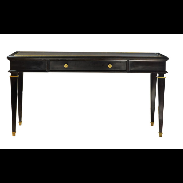 Black Writing Desk with Leather Inset and Brass Details