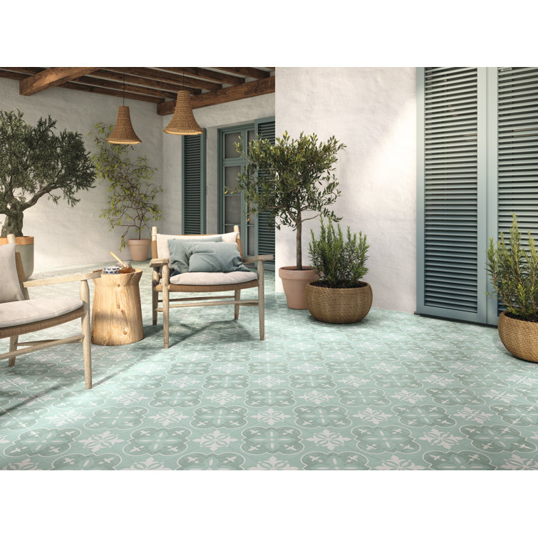 Perth Teal and White 6" x 6" Porcelain Floor and Wall Tile