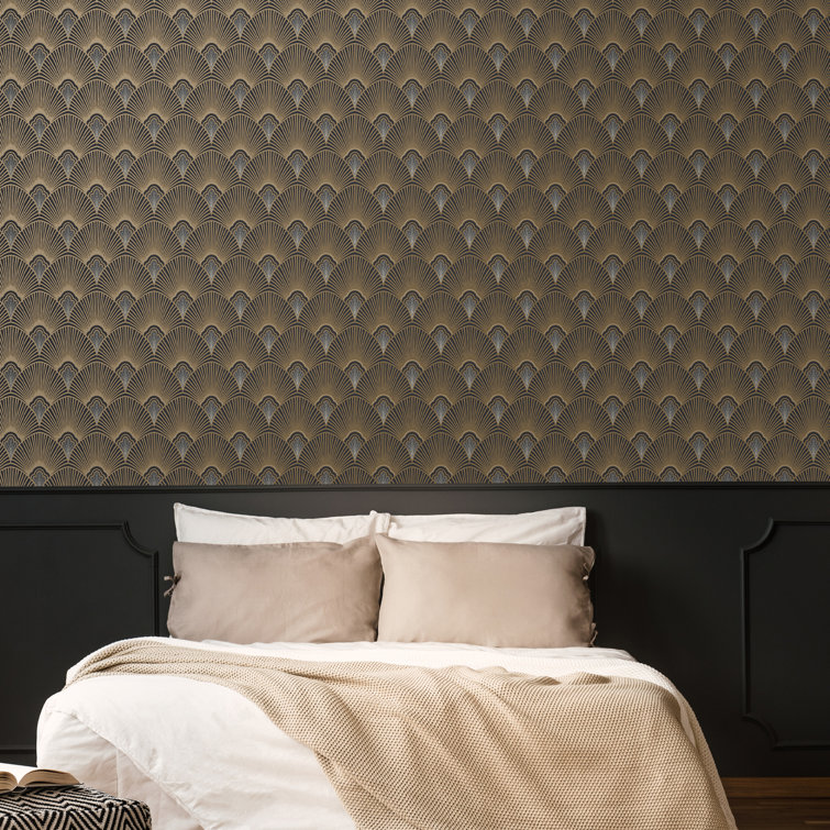 Sublime Art Deco Black and Gold Vinyl Wallpaper Roll