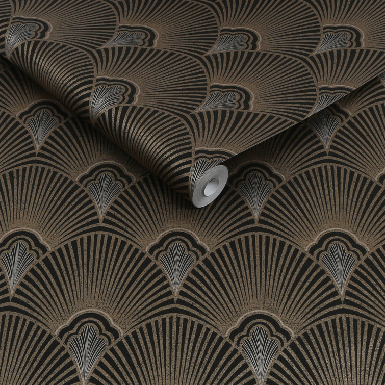 Sublime Art Deco Black and Gold Vinyl Wallpaper Roll