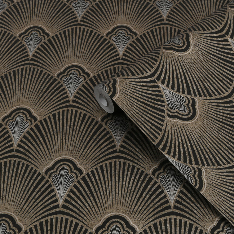Sublime Art Deco Black and Gold Vinyl Wallpaper Roll