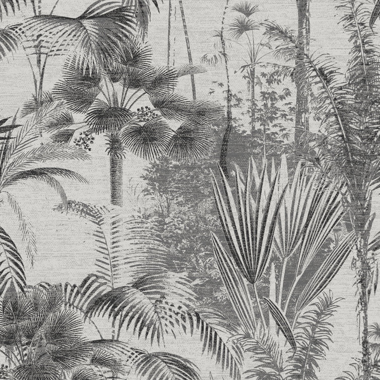 Sublime Black and Gray Non-Woven Jungle Texture Wallpaper