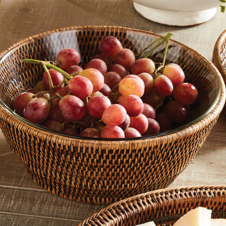 Burma Brown Rattan and Glass Serving Bowl