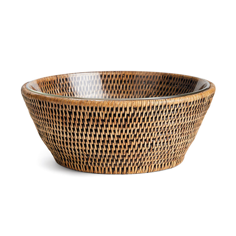 Burma Brown Rattan and Glass Serving Bowl