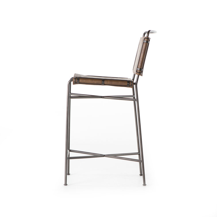 Distressed Brown Modern Counter Stool with Steel Tubing
