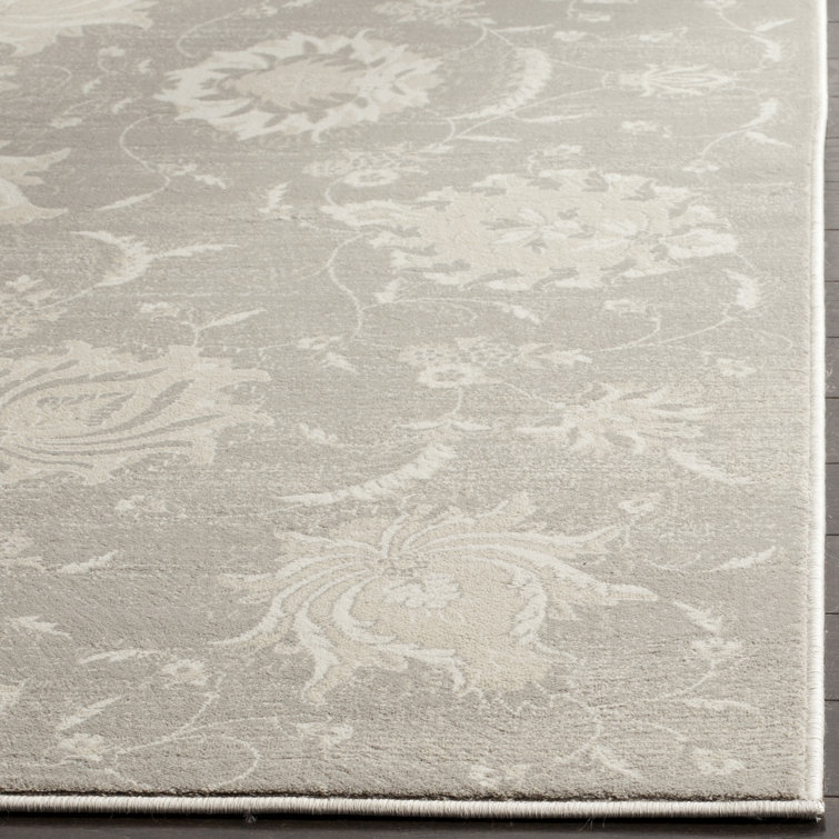 Elegant Grey Ivory 5' x 7' Viscose Synthetic Floral Area Rug
