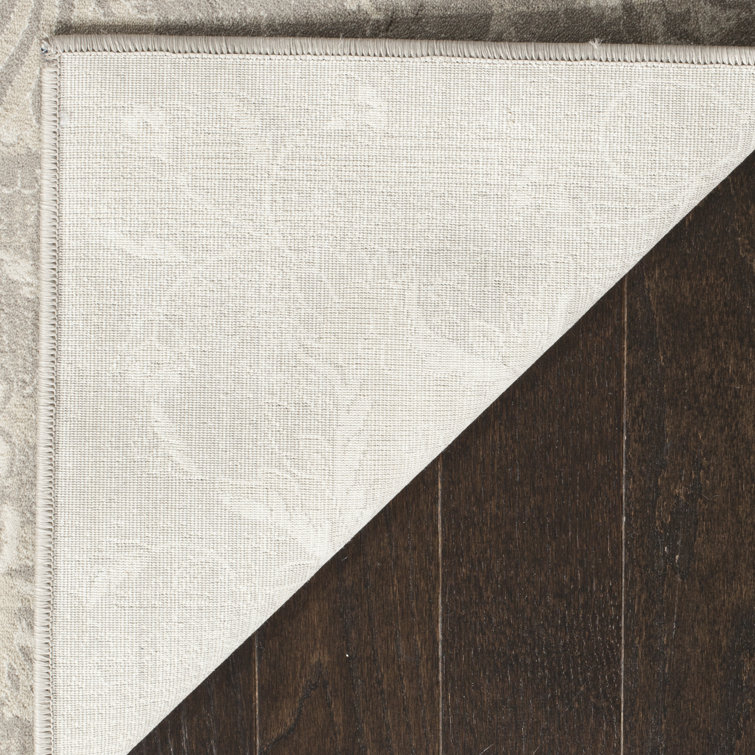 Elegant Grey Ivory 5' x 7' Viscose Synthetic Floral Area Rug