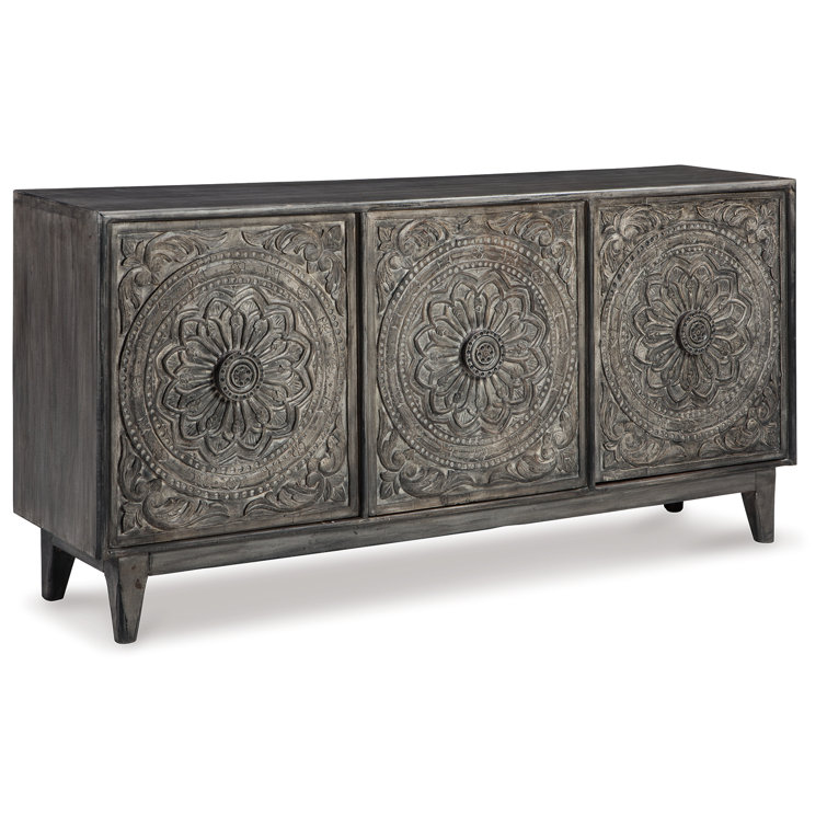 Exquisite Gray Hand-Carved 69'' Transitional Sideboard