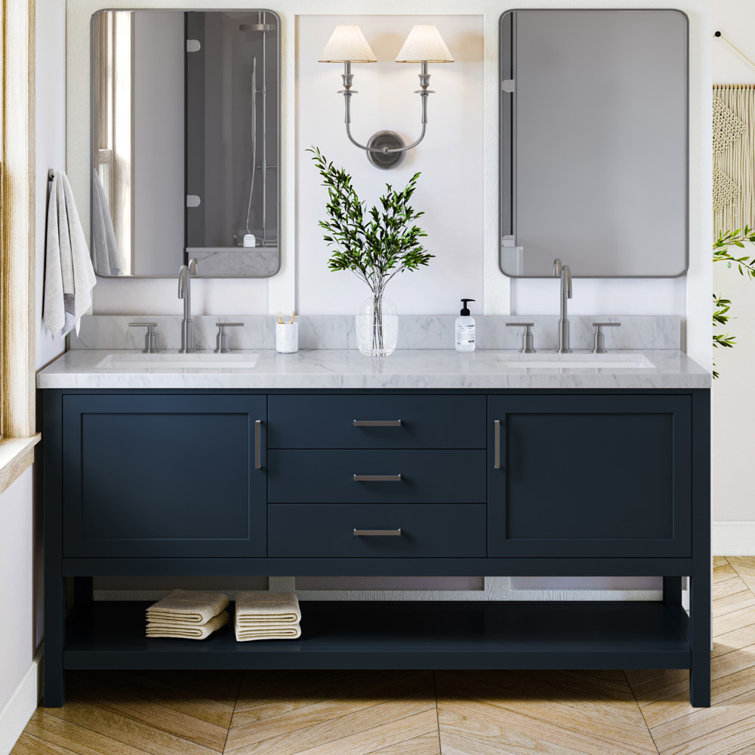 Midnight Blue 72" Double Freestanding Solid Wood Bathroom Vanity