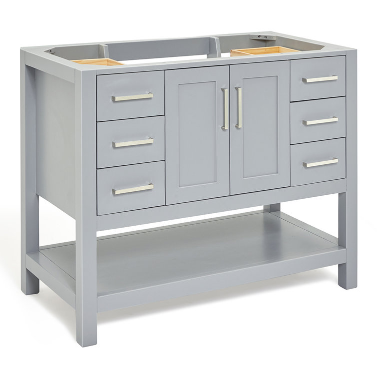Gray Solid Wood 42'' Single Freestanding Bathroom Vanity Base